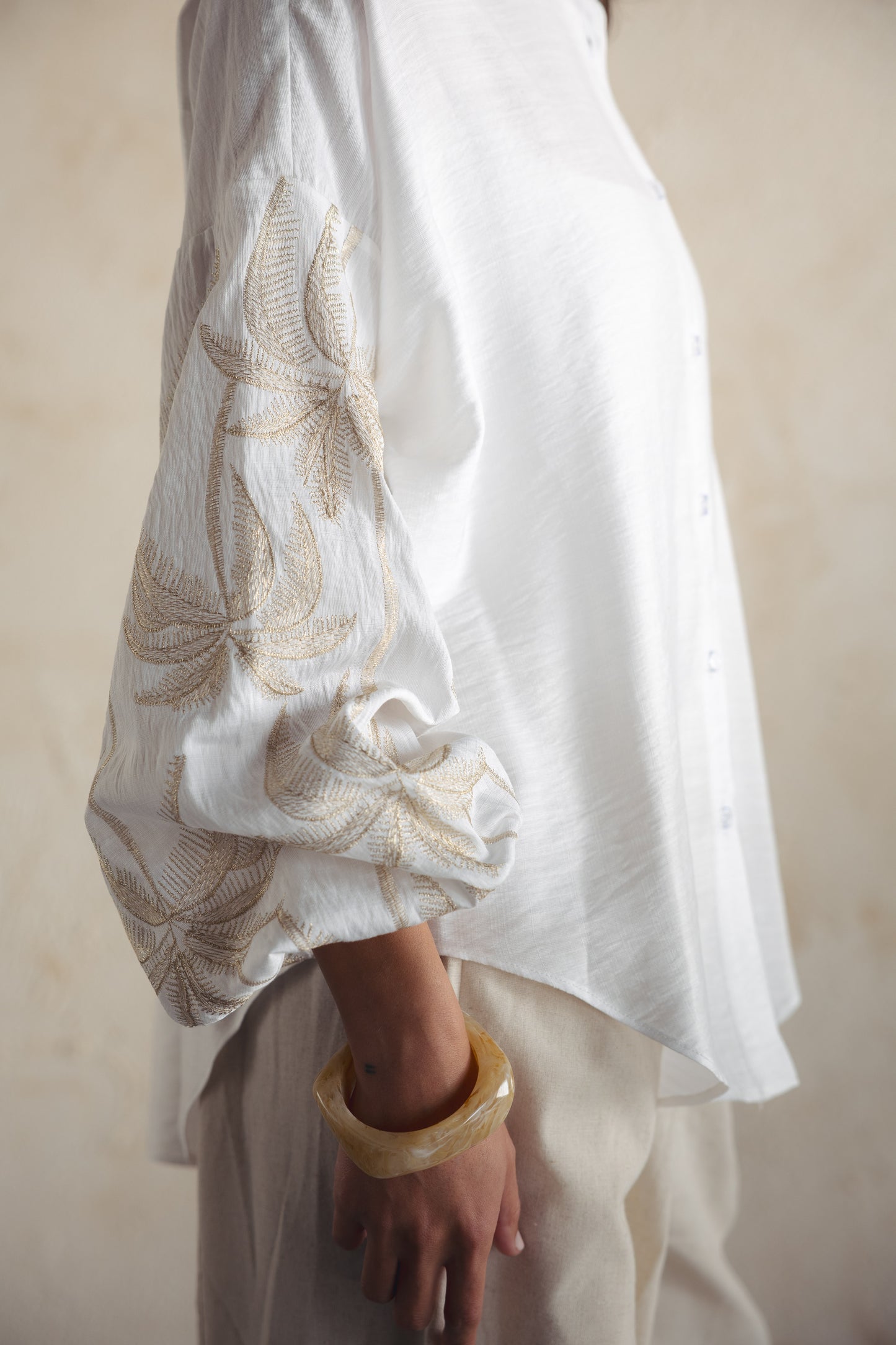 Tree Sleeves Linen Shirt - OFFWHITE