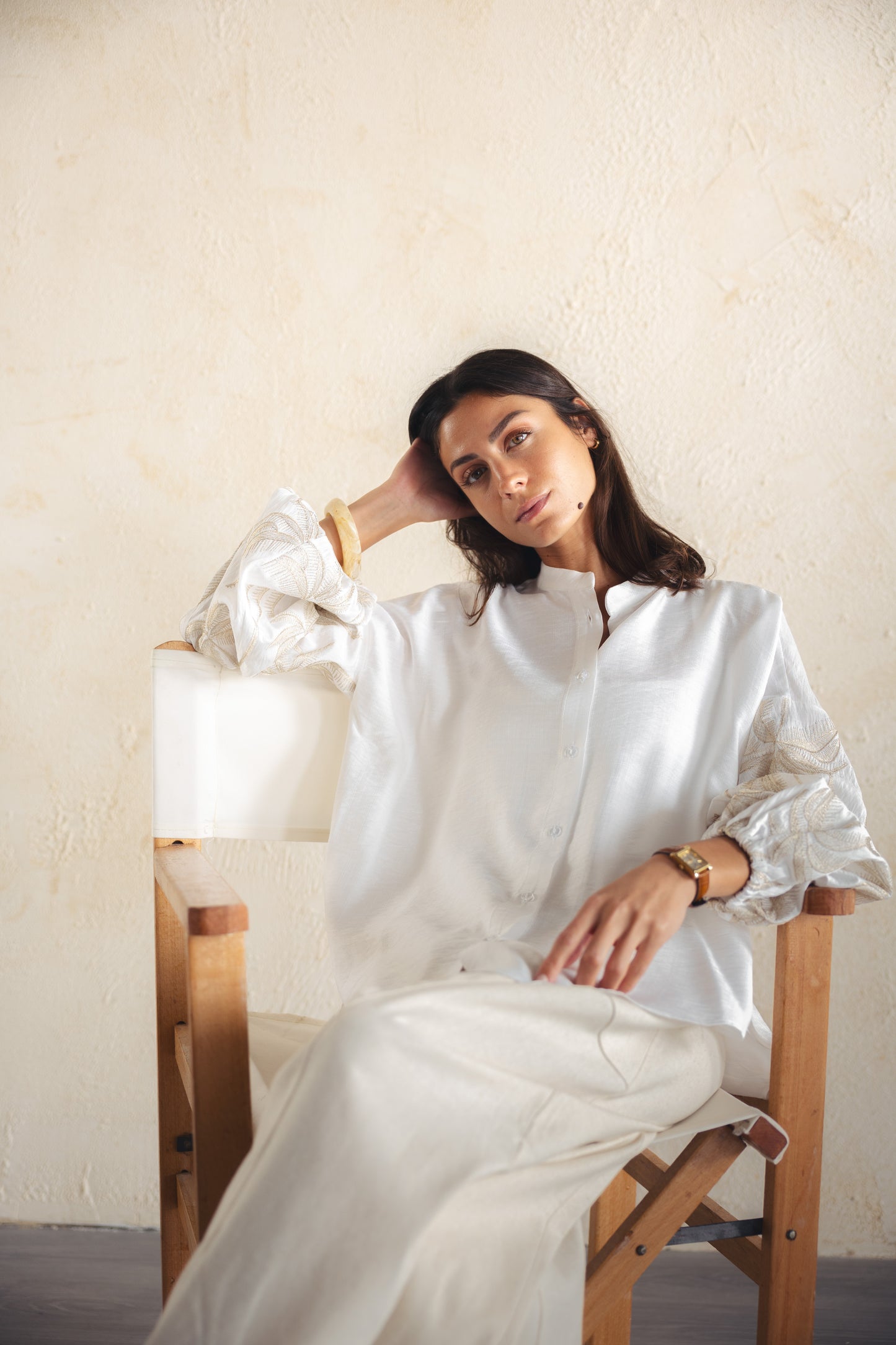 Tree Sleeves Linen Shirt - OFFWHITE