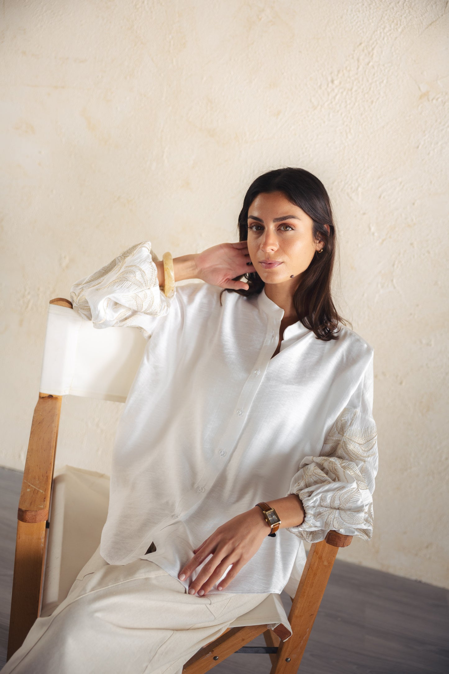 Tree Sleeves Linen Shirt - OFFWHITE