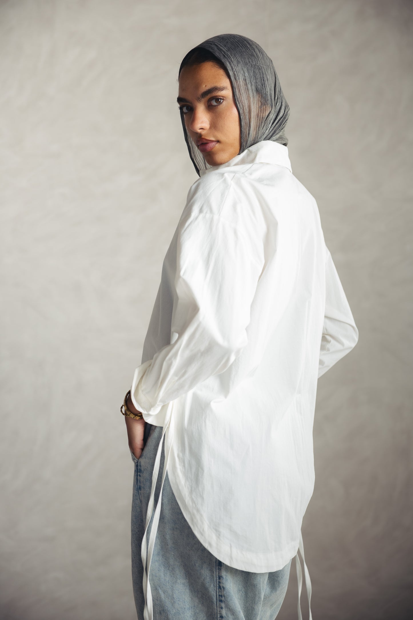 High Low Poplin Shirt - OFFWHITE