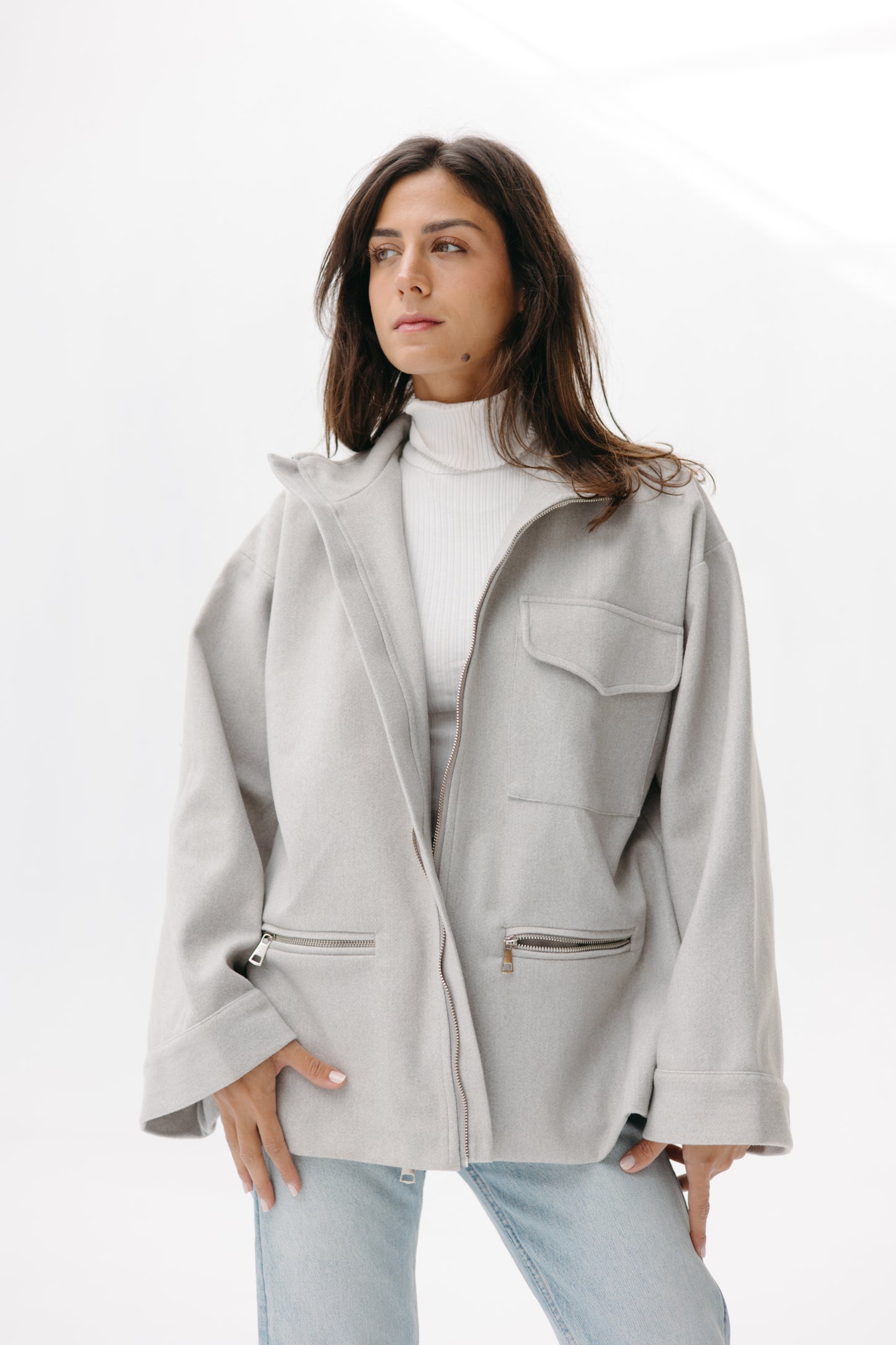 ZIPPER GOOKH JACKET - GREY