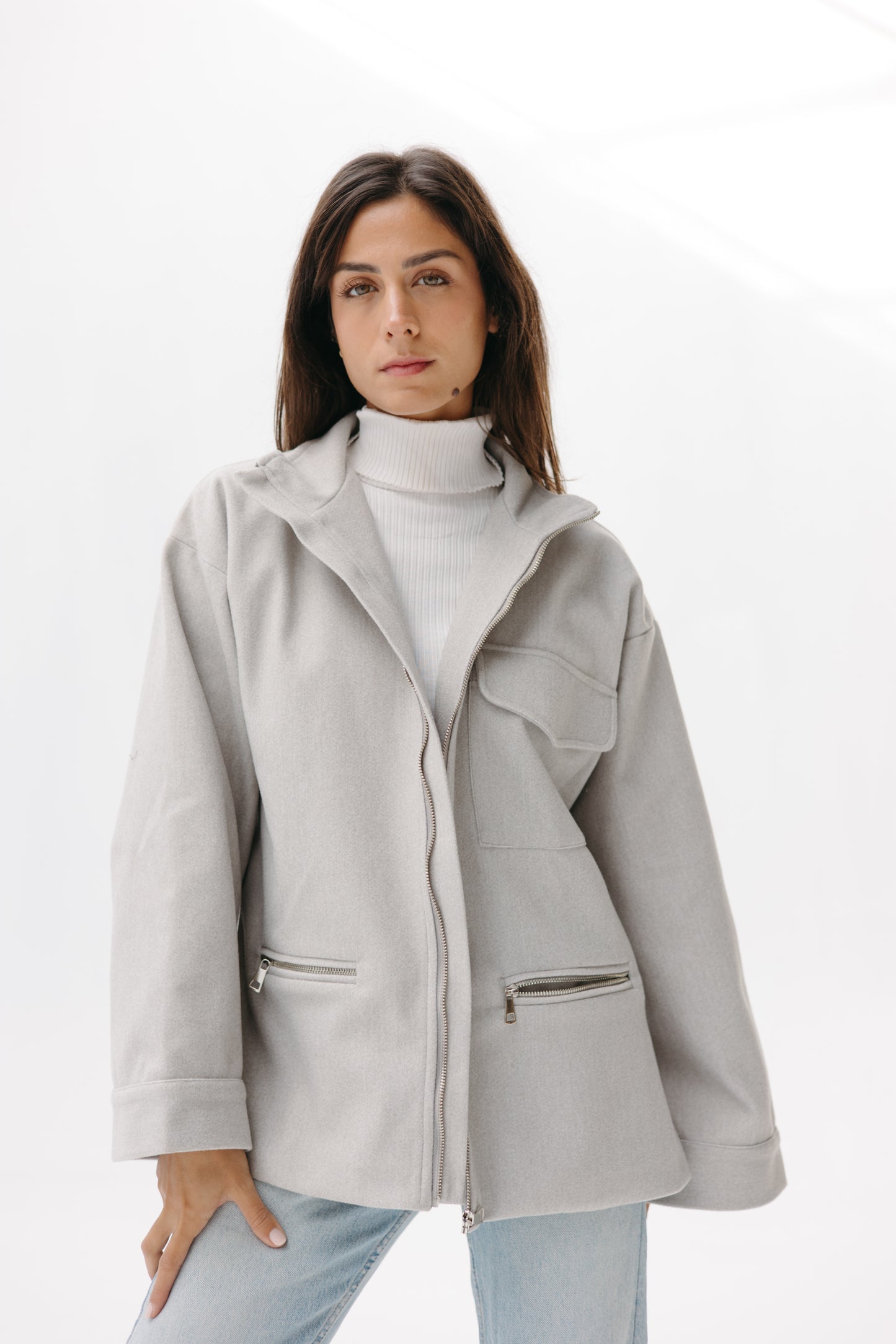 ZIPPER GOOKH JACKET - GREY