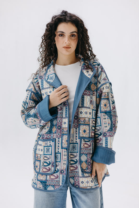 Printed Lined Jacket - Blue