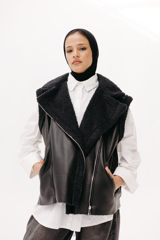 Leather FUR Vest BlackXBlack