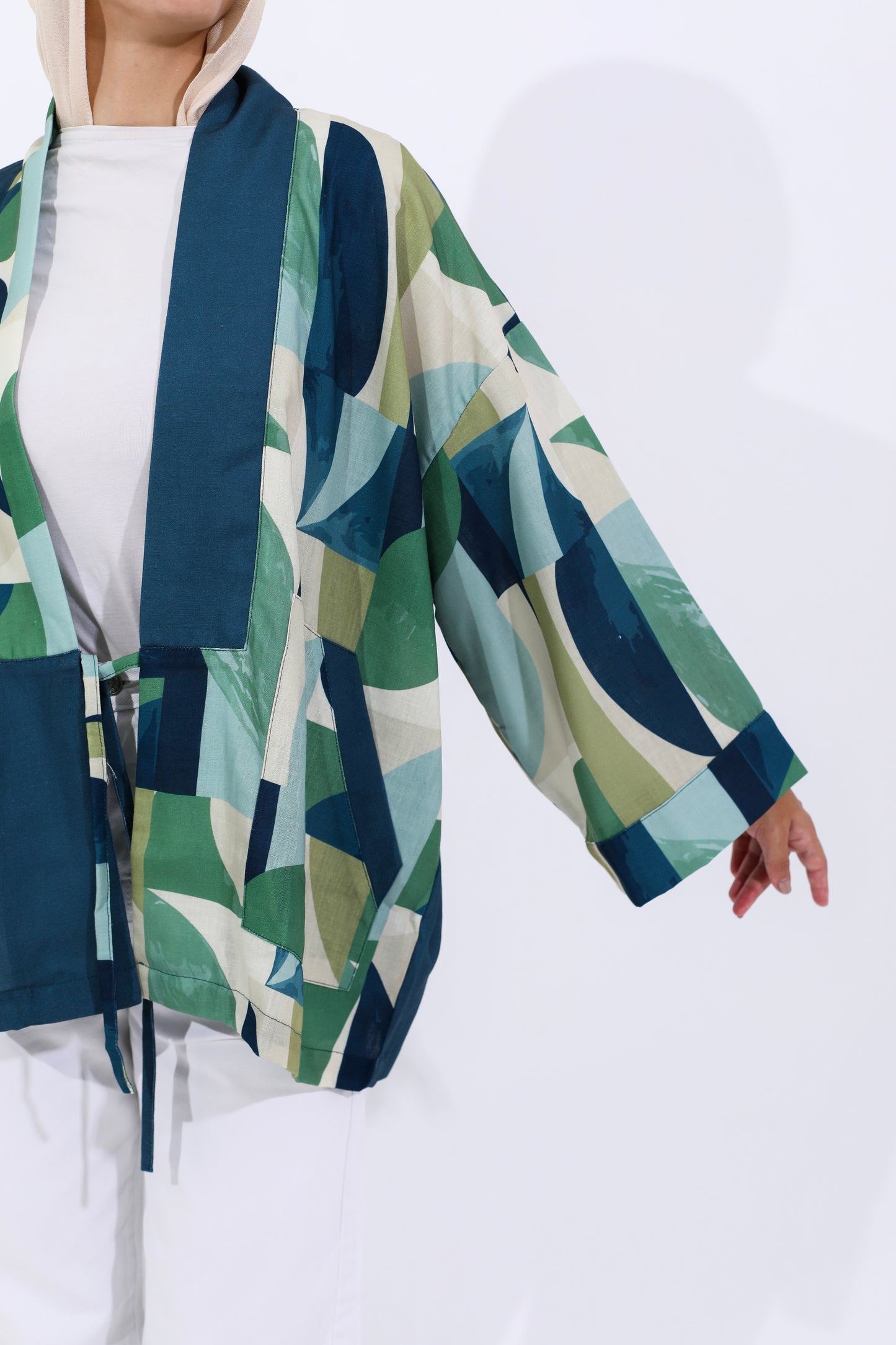 LINEN PRINTED KIMONO - BLUE