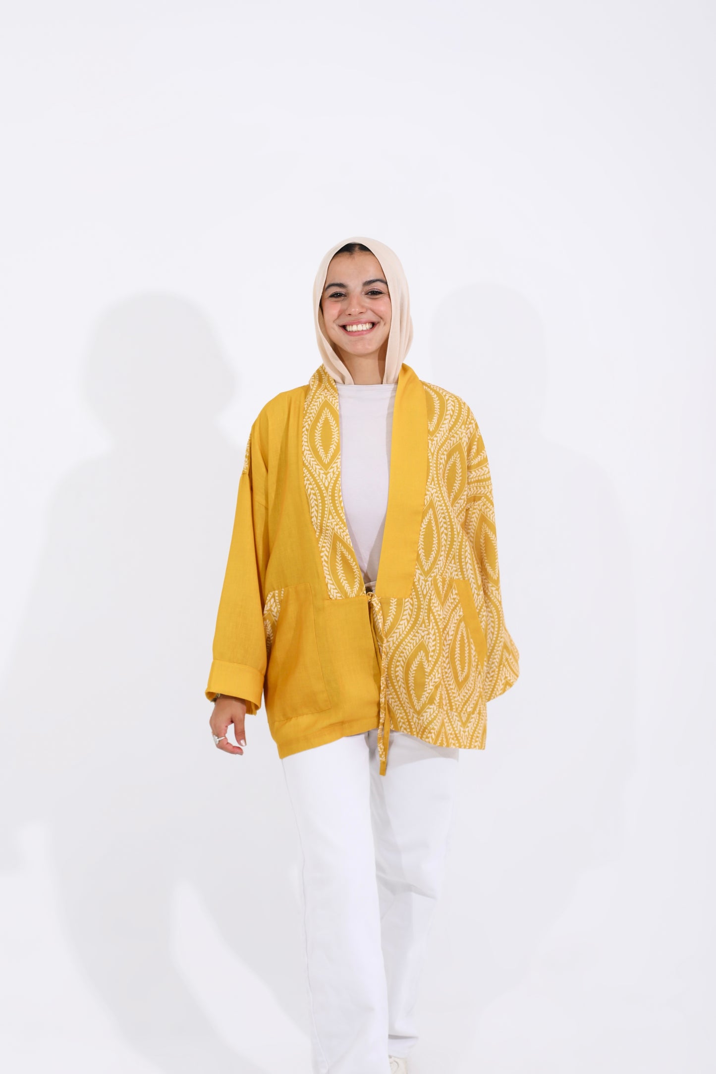 LINEN PRINTED KIMONO - YELLOW