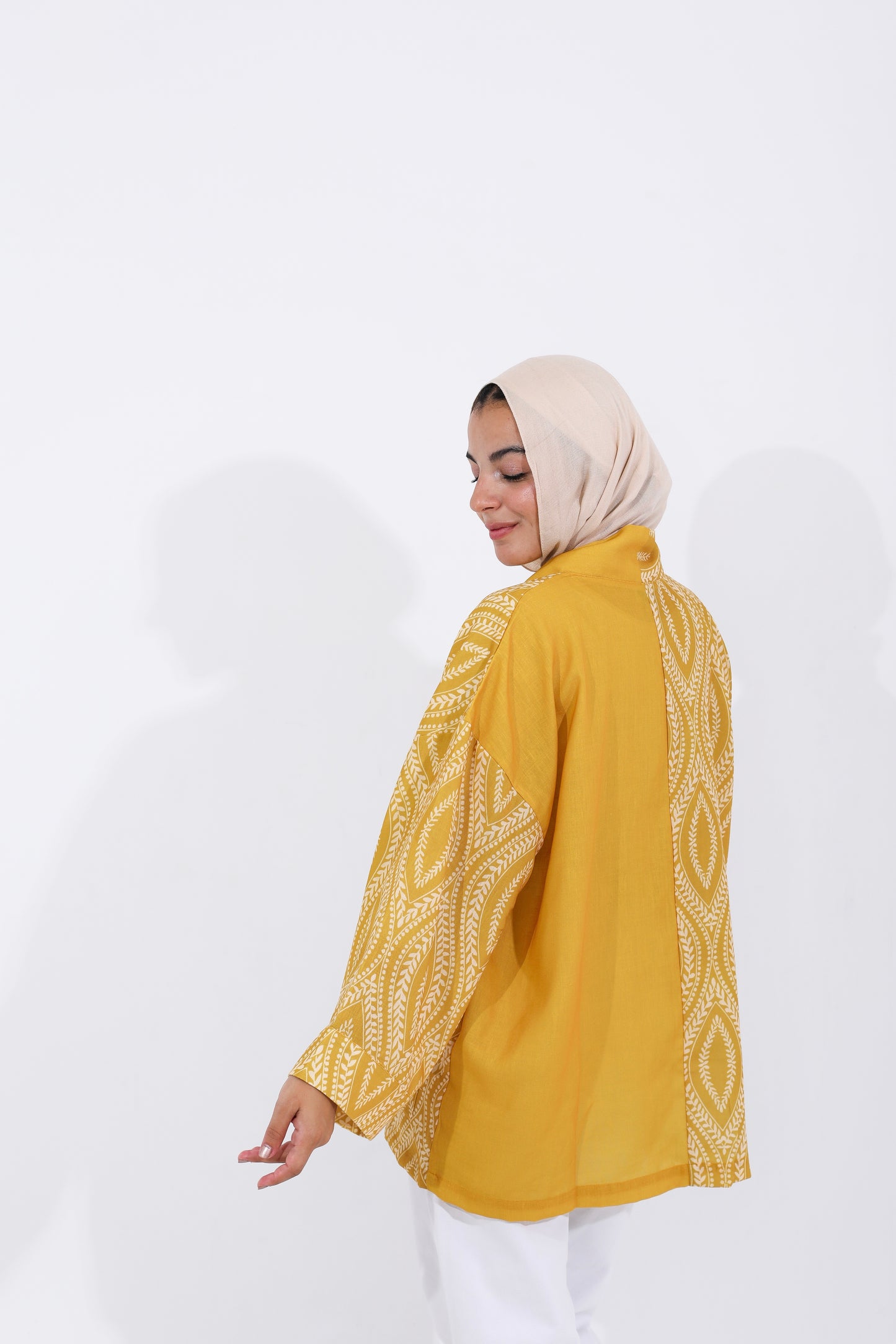 LINEN PRINTED KIMONO - YELLOW