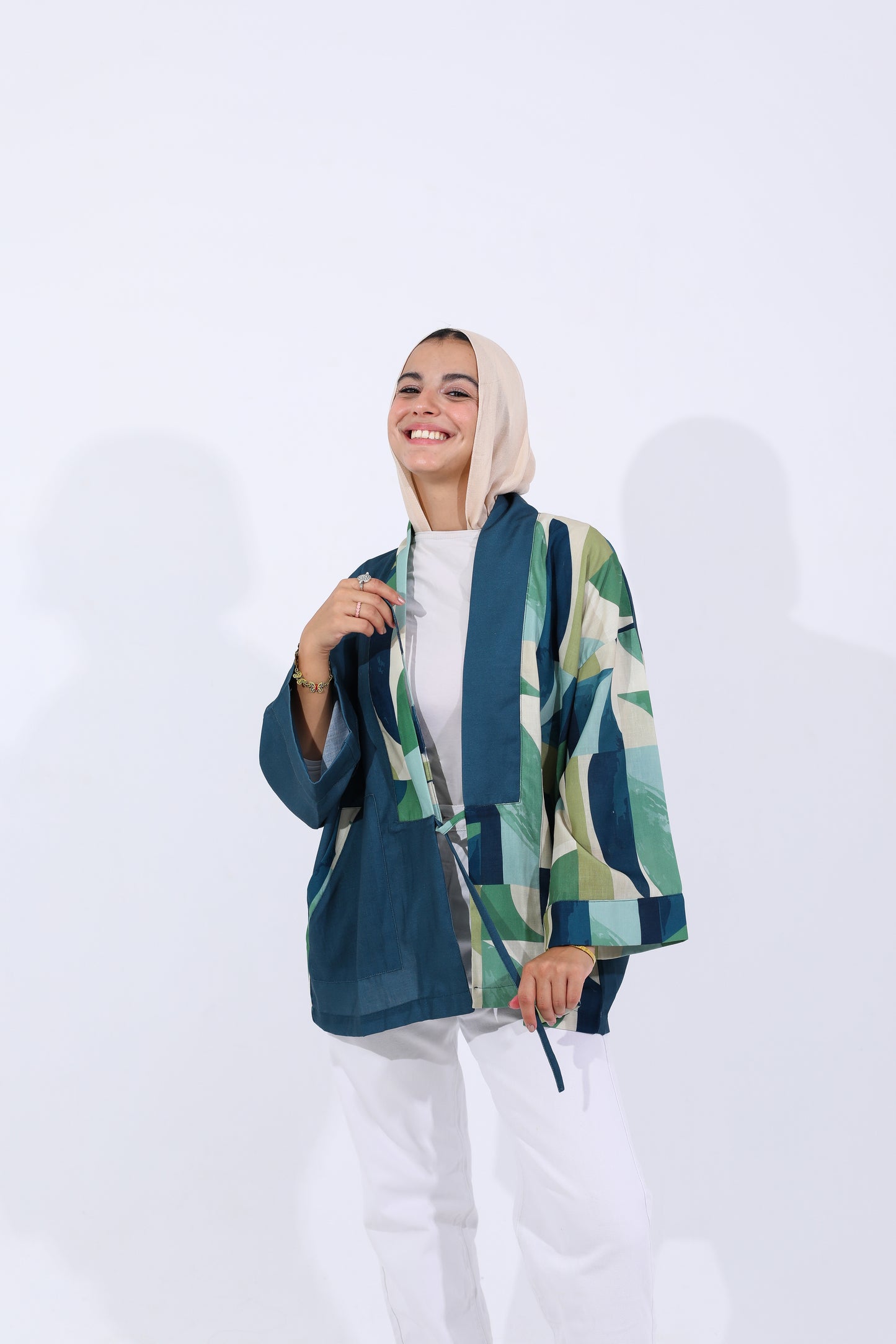 LINEN PRINTED KIMONO - BLUE